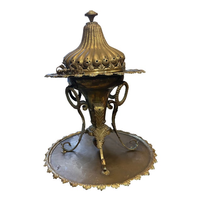 Large Vintage Brass Detailed Samovar and Decorative Stand For Sale