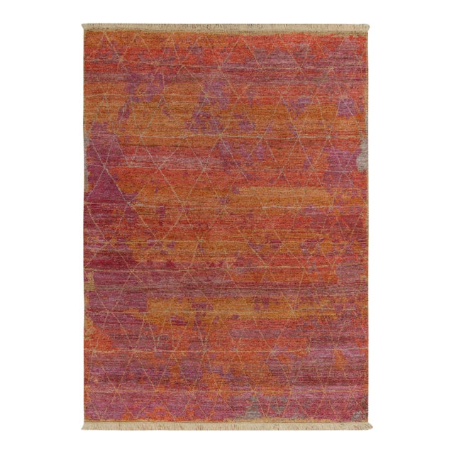 Rug & Kilim’s Hand-Knotted Rug in Multihued Gold, Red, Subtle Geometric Pattern For Sale