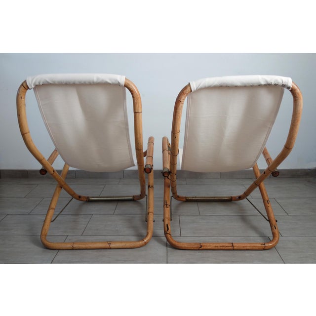 Folding Bamboo and Brass Deck Chairs, Italy, 1960s, Set of 2 For Sale - Image 4 of 16