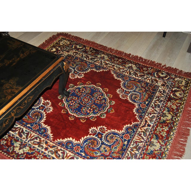 Vintage Oriental Silk Tapestry or Table Cover Central Medallion Style Sarouk For Sale - Image 11 of 12