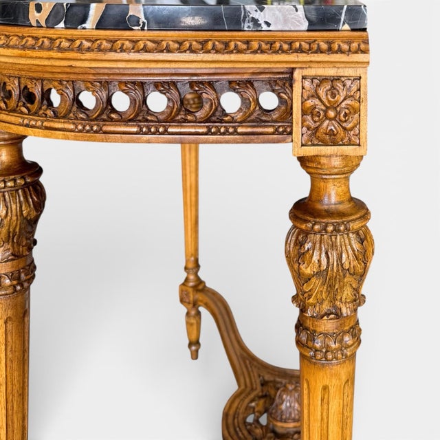 Black Mid-20th Century Louis XVI Style Demilune Console Table in Bleached Mahogany With Portoro Nero Marble Top For Sale - Image 8 of 11