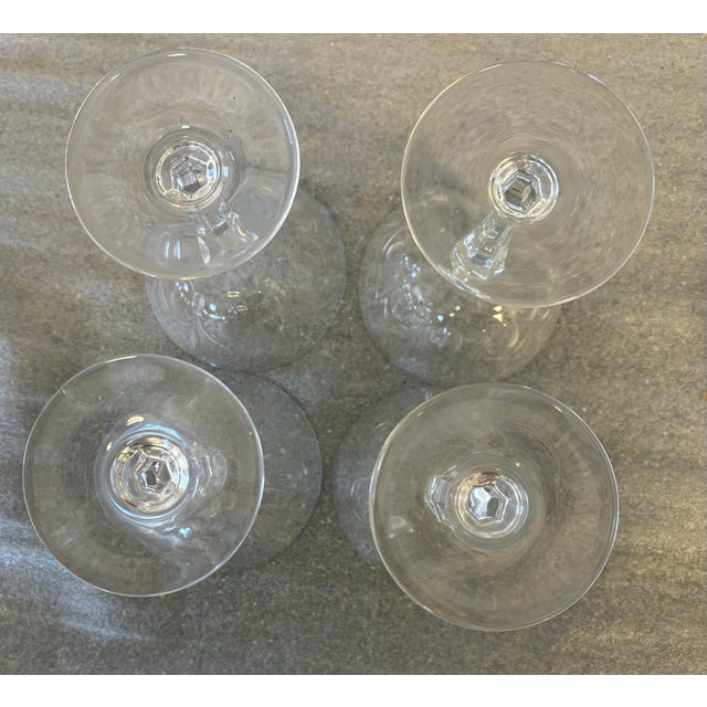 Vintage Tiffin Franciscan Chardonnay Etched Crystal Champagne Coupes – Set of 4 Elegant Faceted Stem Cocktail Glasses For Sale In Indianapolis - Image 6 of 9