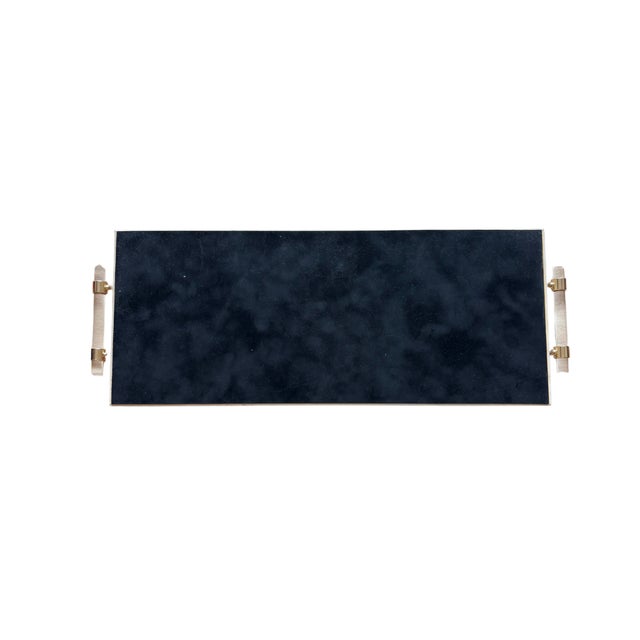 This functional serving tray features a lightly distressed ivory frame with clear acrylic and gold accent handles in...
