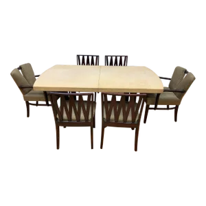 Art Deco Paul Frankl for Johnson Furniture Mahogany & Cork Dining Table and Chairs