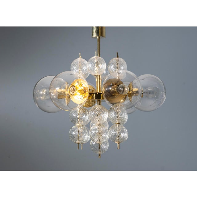 Mid-Century Modern Glass and Brass Chandelier from Jaroslav Bejvl, Former Czechoslovakia, 1970s For Sale - Image 3 of 12