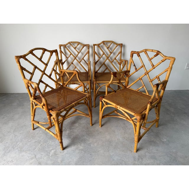 Wood Vintage Italian Dal Vera Chippendale Style Bamboo & Rattan Dining Chairs - Set of Four For Sale - Image 7 of 17