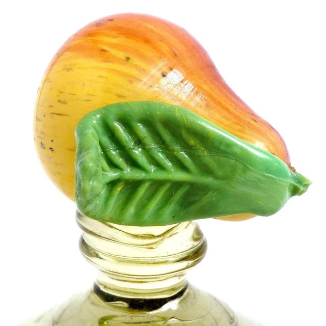 Murano Venetian Antique Murano Pear Lemon Fruit Decorated Italian Art Glass Covered Jar, Art Nouveau-Deco Era For Sale - Image 4 of 9