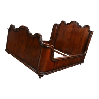 Vintage Ralph Lauren Mahogany Scalloped Wingback Sleigh Queen Bed For Sale