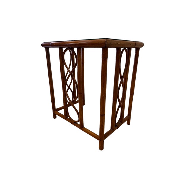 Vintage Burnt Bamboo Rattan Nesting Tables With Glass Tops, Set of 3, C. 1970s For Sale - Image 16 of 17