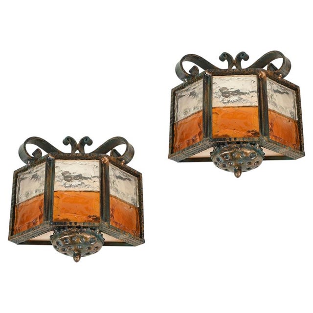 Brutalist Wrought Iron and Amber Glass Sconces from Longobard, Italy, 1970, Set of 2 For Sale - Image 16 of 16