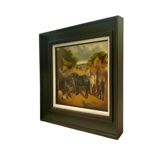 Farmhouse Late 20th Century Realist Farmhouse Oil Painting, Countryside Farm Animals, Framed, 42.5"w For Sale - Image 3 of 9