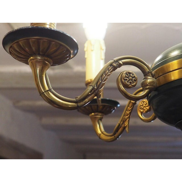 Empire Style Bronze Chandelier with Green Lacquered Bowl, 1950s For Sale - Image 6 of 18