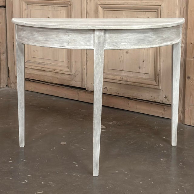 Pair of 19th Century French Directoire Whitewashed Oak Demi Lune Consoles For Sale - Image 10 of 18