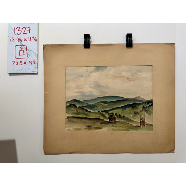 Paper Henry Emil Salloch Original Watercolor on Paper Mountain Valley, 1936. For Sale - Image 7 of 7