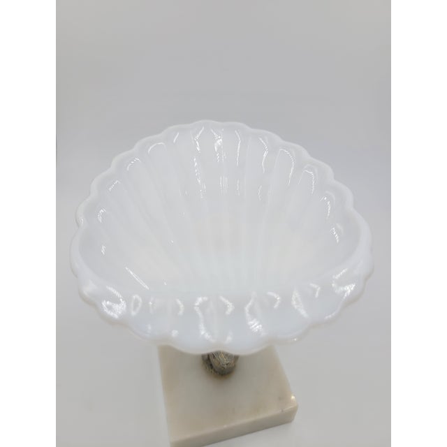 Mid 20th Century Mid 20th Century Hollywood Regency Cherub & Milk Glass Shell Dish on Marble Base For Sale - Image 5 of 12