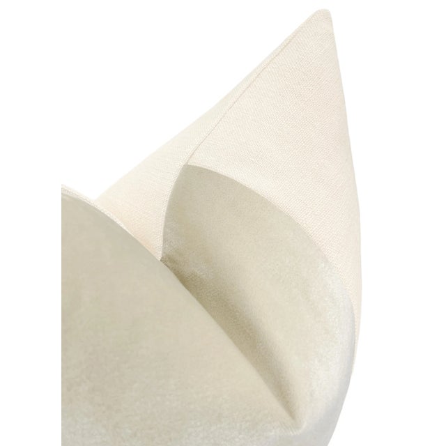 22" Alabaster Faux Leather Panel + Linen Pillows - a Pair For Sale - Image 4 of 5