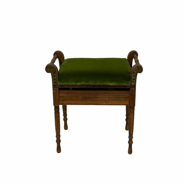 Wood Antique Vanity, Piano One Seat Bench, Adjustable Height For Sale - Image 7 of 8
