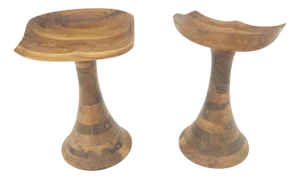 Turned Bases Carved Seat Solid Oiled Walnut Bar Stools MINT!