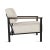 Handsome wide modern easy arm chair with fresh plush neutral linen upholstered seat and back. Iron black finished frame...