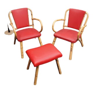 Mid-Century Bamboo Seating Set, 1950s, Set of 3 For Sale