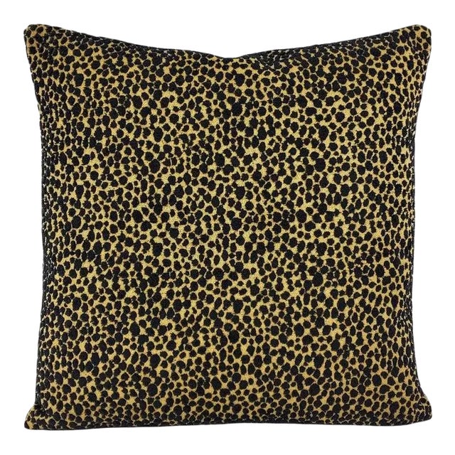 Black Chenille Velvet on Gold Spotted Pillow Cover For Sale