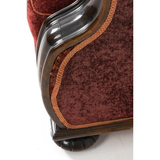 1940s Swedish Art Deco Traditional Transition Sofa Velour Upholstery & Carved Arms For Sale - Image 14 of 15