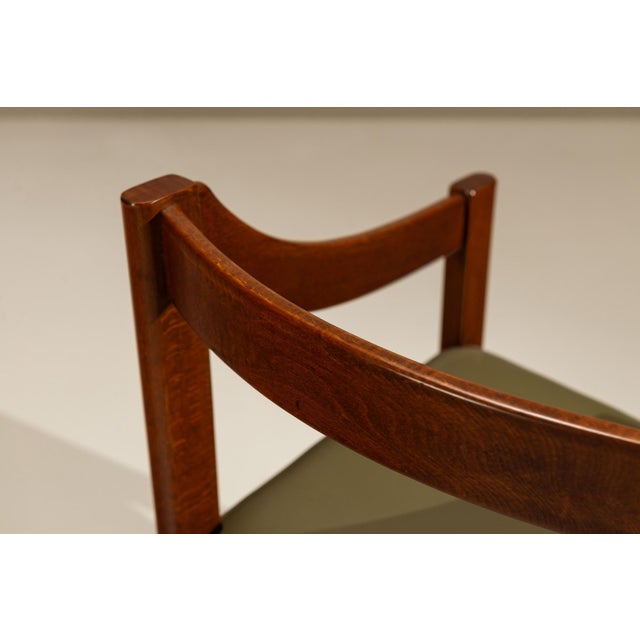 Brown Dining Chairs in Stained Ash and Green Leatherette, Italy, 1970s, Set of 6 For Sale - Image 8 of 13