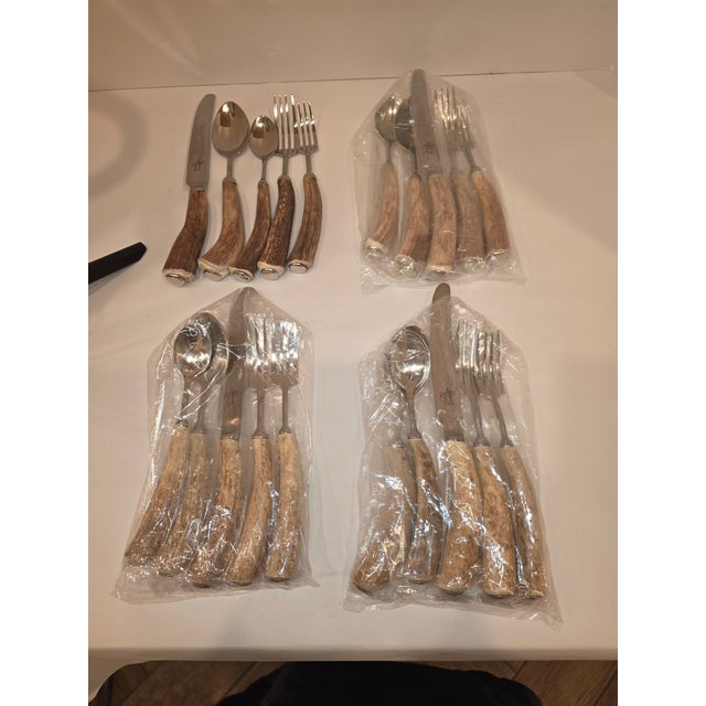 1990s Antler and Stainless Steel Flatware 5pc. Set for Four - 20 pcs For Sale - Image 9 of 9