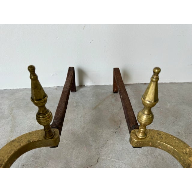 A Pair of Vintage Brass Fireplace Andirons With Classic Ball and Claw Feet For Sale - Image 10 of 12
