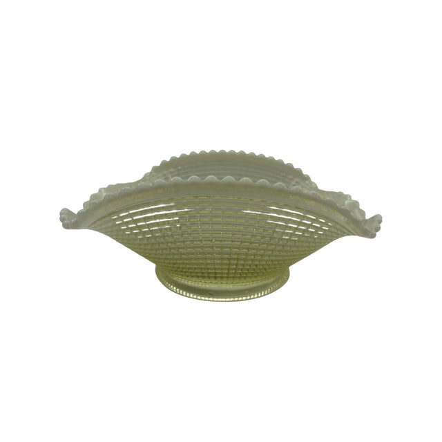 Late 19th Century Albany Model Flint Ribbed Spiral Pattern Ivory Clear Opalescent Uranium Bowl For Sale - Image 9 of 10