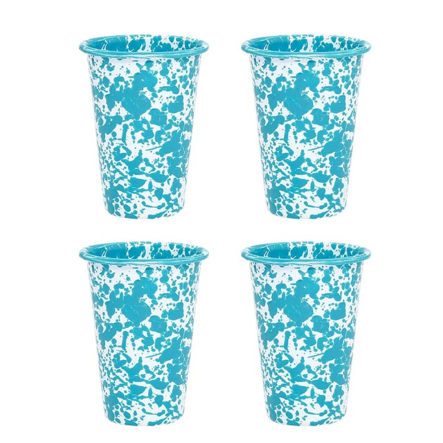 Crow Canyon Home Splatterware, 14 oz. Tumblers in Turquoise & White - Set of 4 For Sale In San Francisco - Image 6 of 6