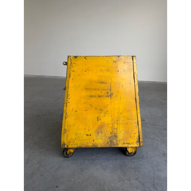 Vintage Industrial Yellow Metal Rolling Cabinet Cart For Sale - Image 9 of 12