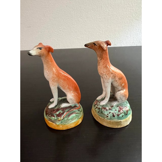American A Pair of Antique Staffordshire Decorated Whippets, Circa 1830's For Sale - Image 3 of 12