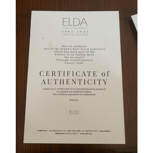 Golden Limited Edition Elda Chair No. 8/20 by Joe Colombo for Longhi, Italy For Sale - Image 10 of 11