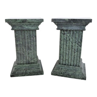 Vintage Solid Italian Green Marble Pedestal Bookends - a Pair For Sale
