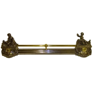 19th Century Iron and Brass Fire Bar Adorned With Cherubs