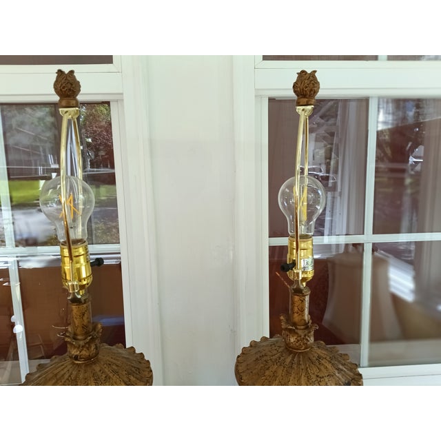 Wood Vintage Red & Gold Hand‑Painted - a Pair For Sale - Image 7 of 8