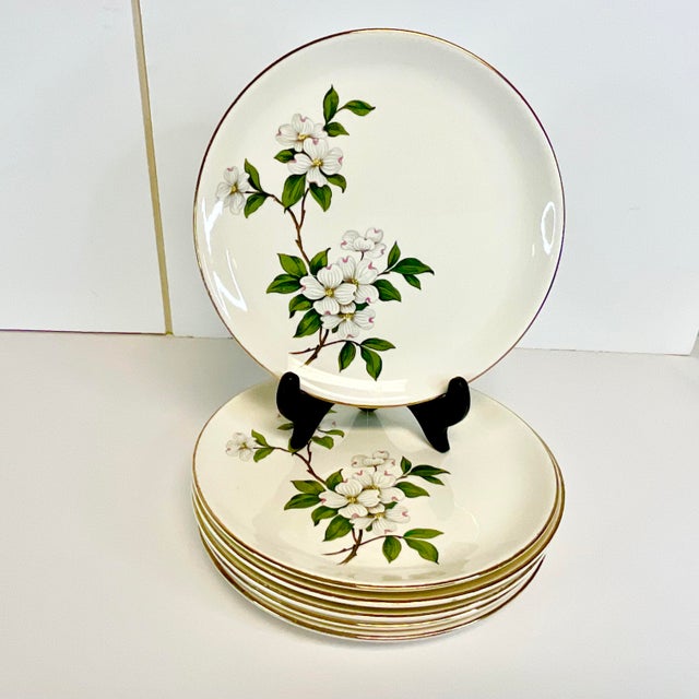 1950s Vintage Coastal Boho Chic Dogwood Luncheon or Salad Plates - Set of 6. For Sale - Image 10 of 10