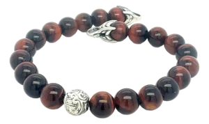 David Yurman Tiger Eye Carved Ball Bracelet 8" 8 mm Sterling Silver Estate