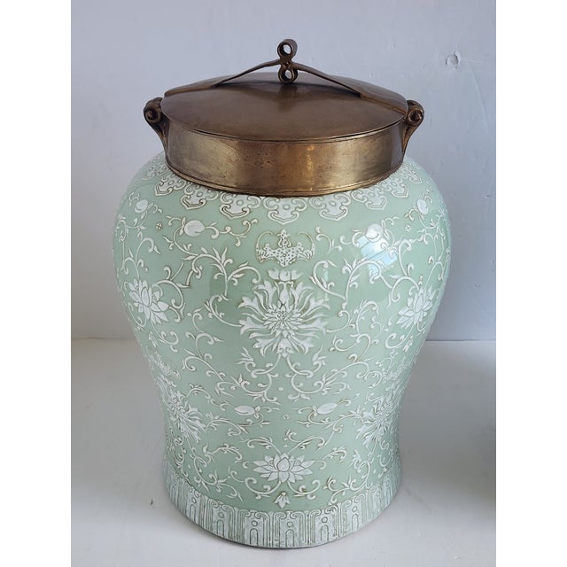Metal Lilian August Large Celadon Ginger Jar-a Pair For Sale - Image 7 of 12