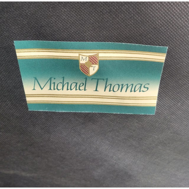 Michael Thomas French Provincial Blue and White Paisley Curved Back Rush Seat Settee Bench in the Style of Ralph Lauren For Sale - Image 9 of 12