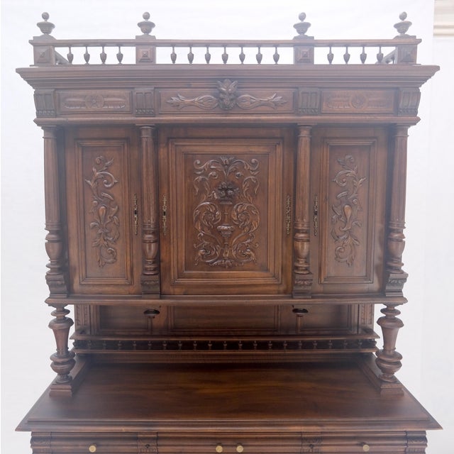 Very Fine French Carved Walnut Gallery Top Buffet Sideboard Cupboard MINT! For Sale - Image 9 of 18