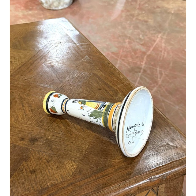 Ceramic Early 20th Century French Henriot Quimper Hand-Painted Faience Candlestick For Sale - Image 7 of 10