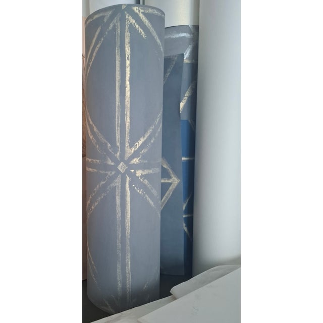 Textile New Handmade Wallpaper With Metallic Geometric Pattern on Paper-Textile Runo For Sale - Image 7 of 8