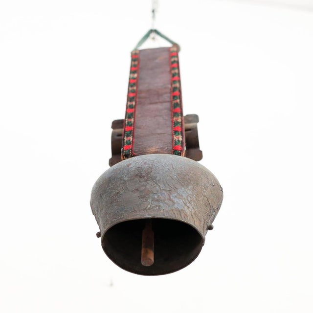 Traditional French Rustic Bronze and Leather Bell, 1960s For Sale - Image 6 of 18