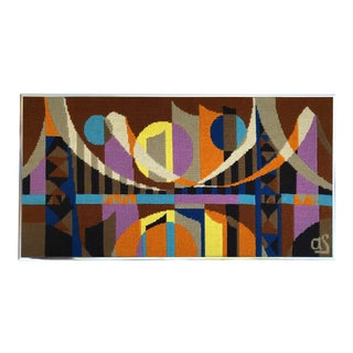 1960s Abstract Op Art Needle Point Framed Artwork For Sale