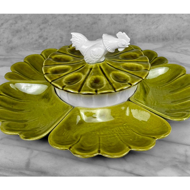 California Pottery Mid-Century Farmhouse Avocado Green Rooster Centerpiece Serving Set For Sale - Image 4 of 10