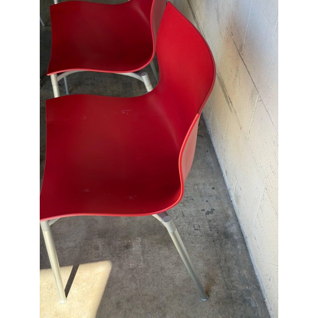 Philippe Starck Red Stacking Chairs Set of 6 Molded Plastic and Aluminum 1990s For Sale - Image 12 of 14