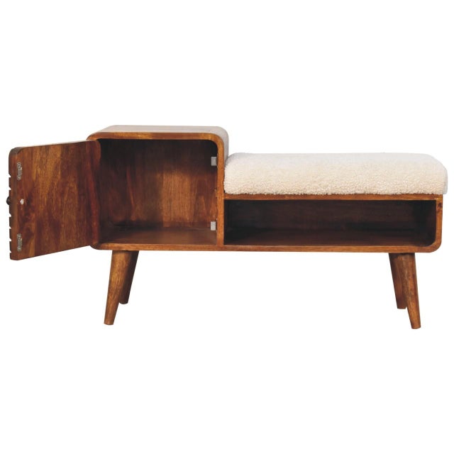 Modern Carved Solid Wood Hallway Bench For Sale - Image 3 of 7