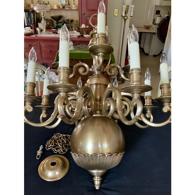 Bronze 1990s Large Chapman Georgian Antique Brass 12 Arm Chandelier For Sale - Image 8 of 11
